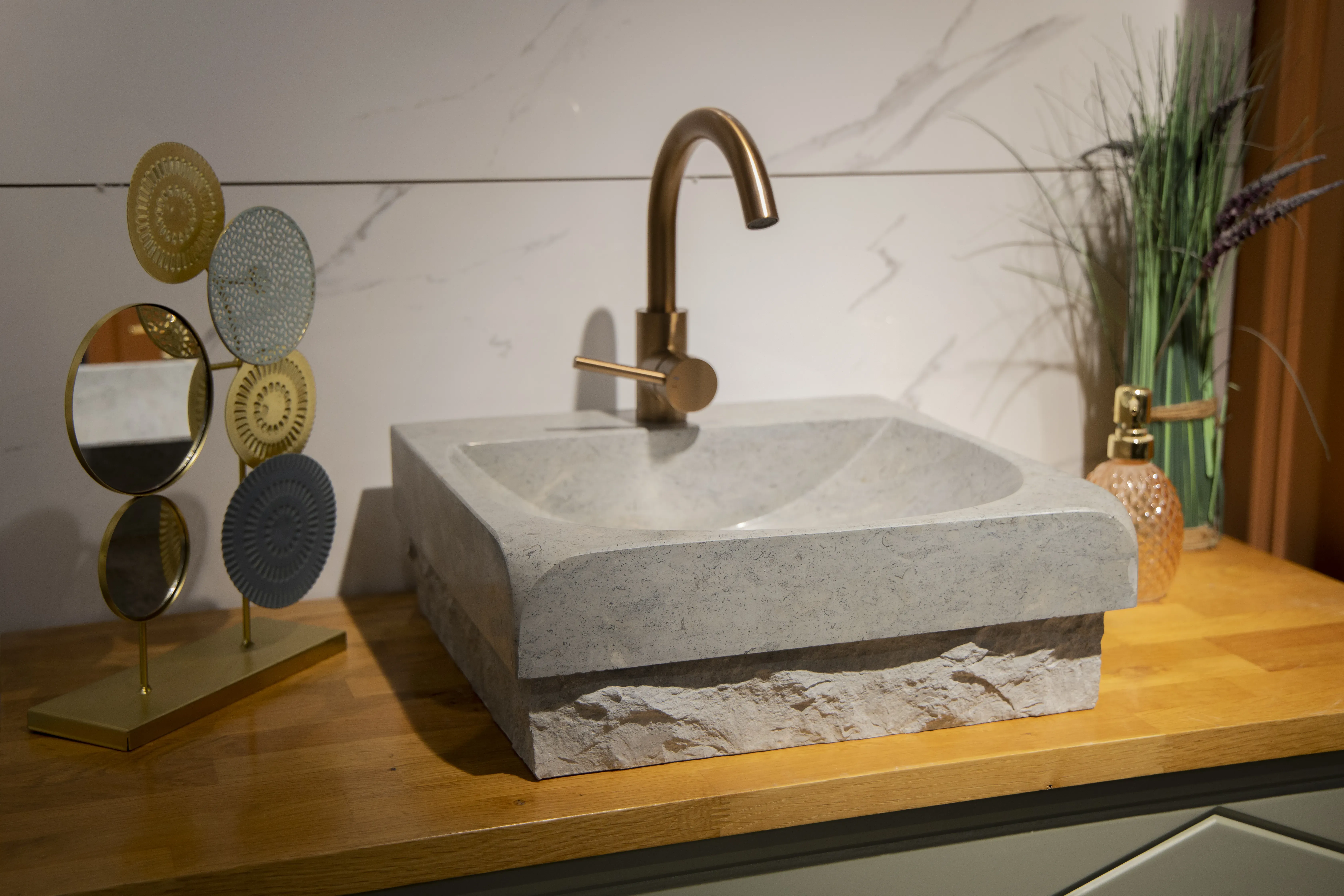 Dual-Finish Square Natural Stone Vessel Sink