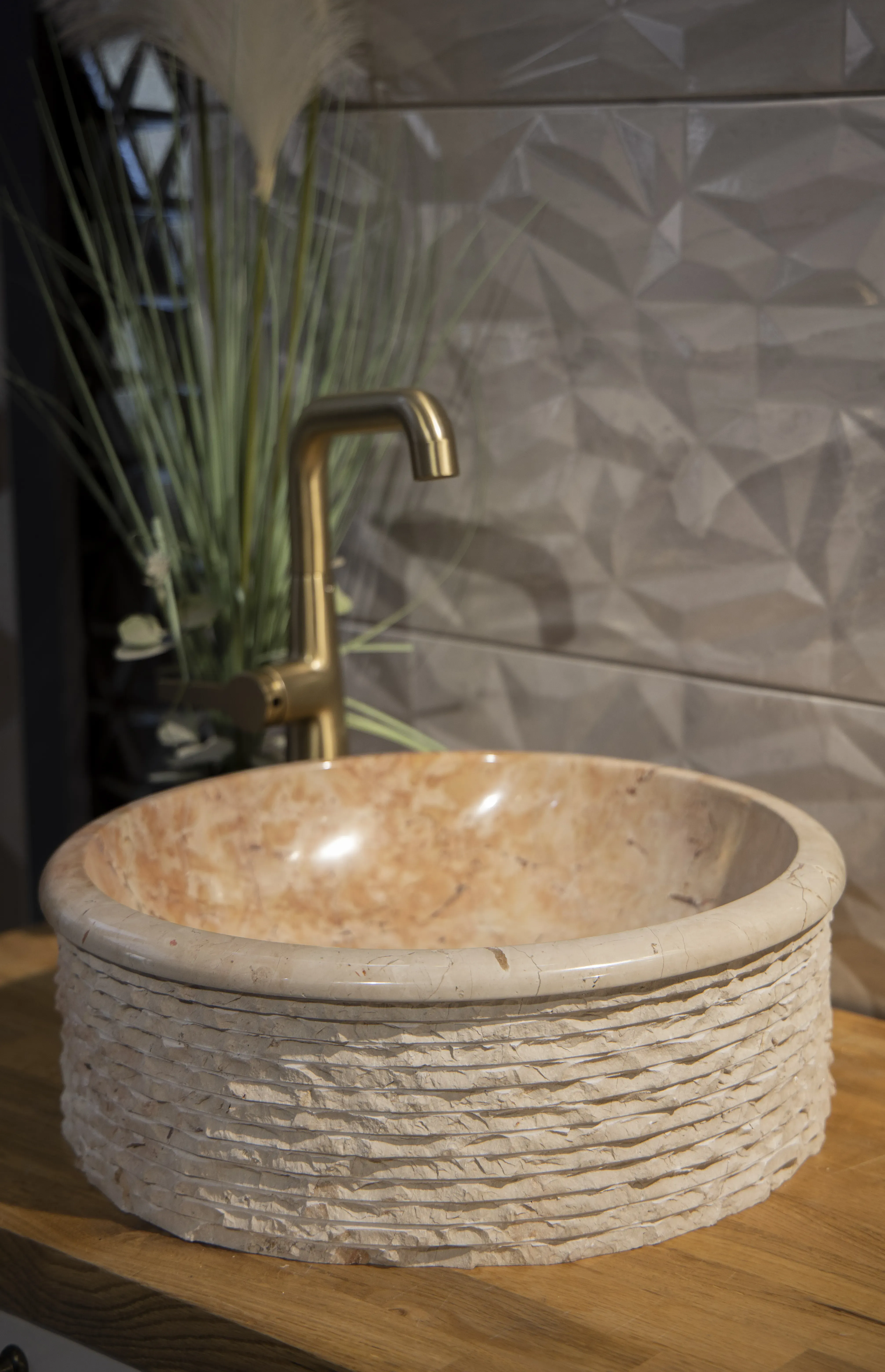 Layered Cylindrical Natural Stone Vessel Sink