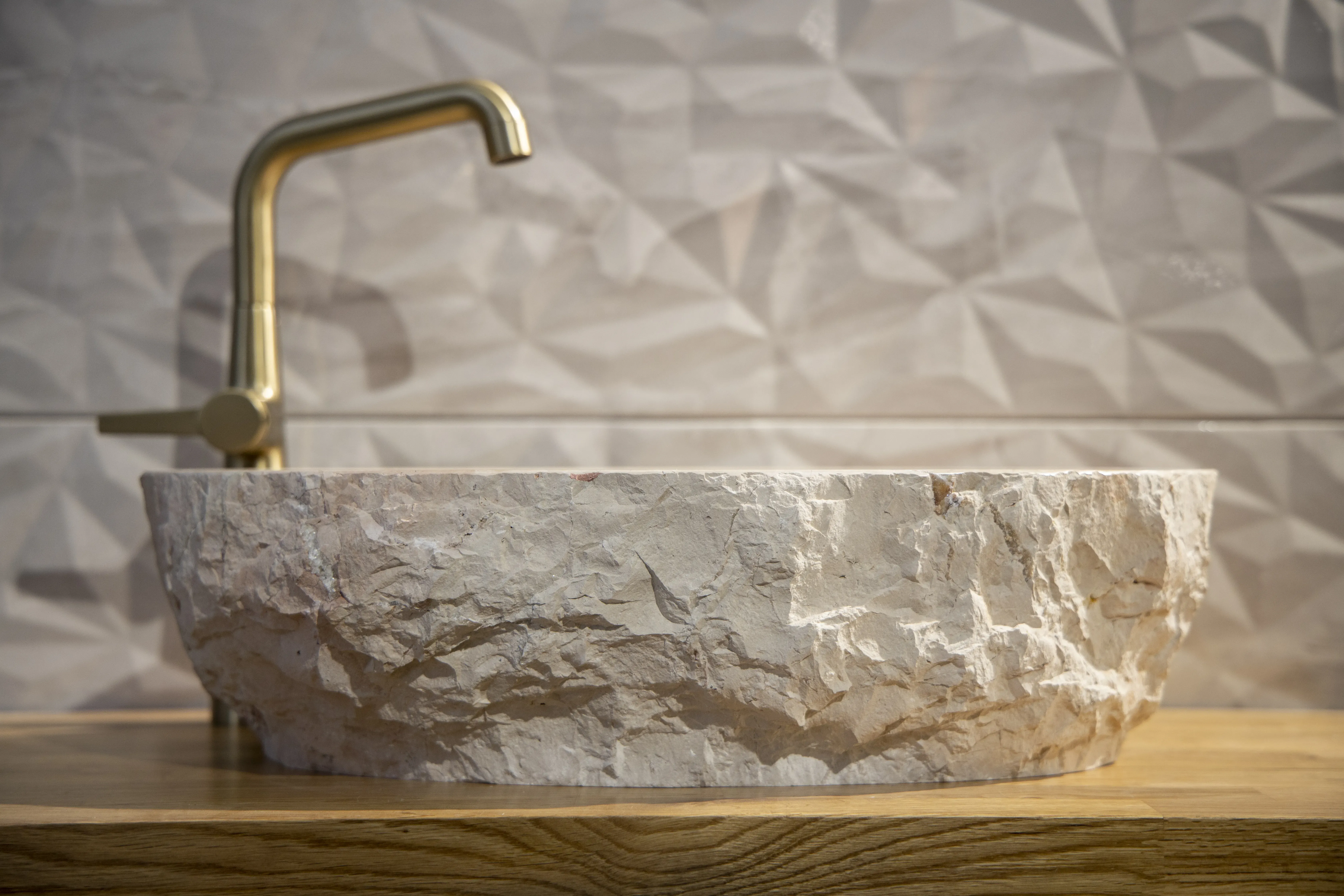 Raw-Carved Round Natural Stone Vessel Sink