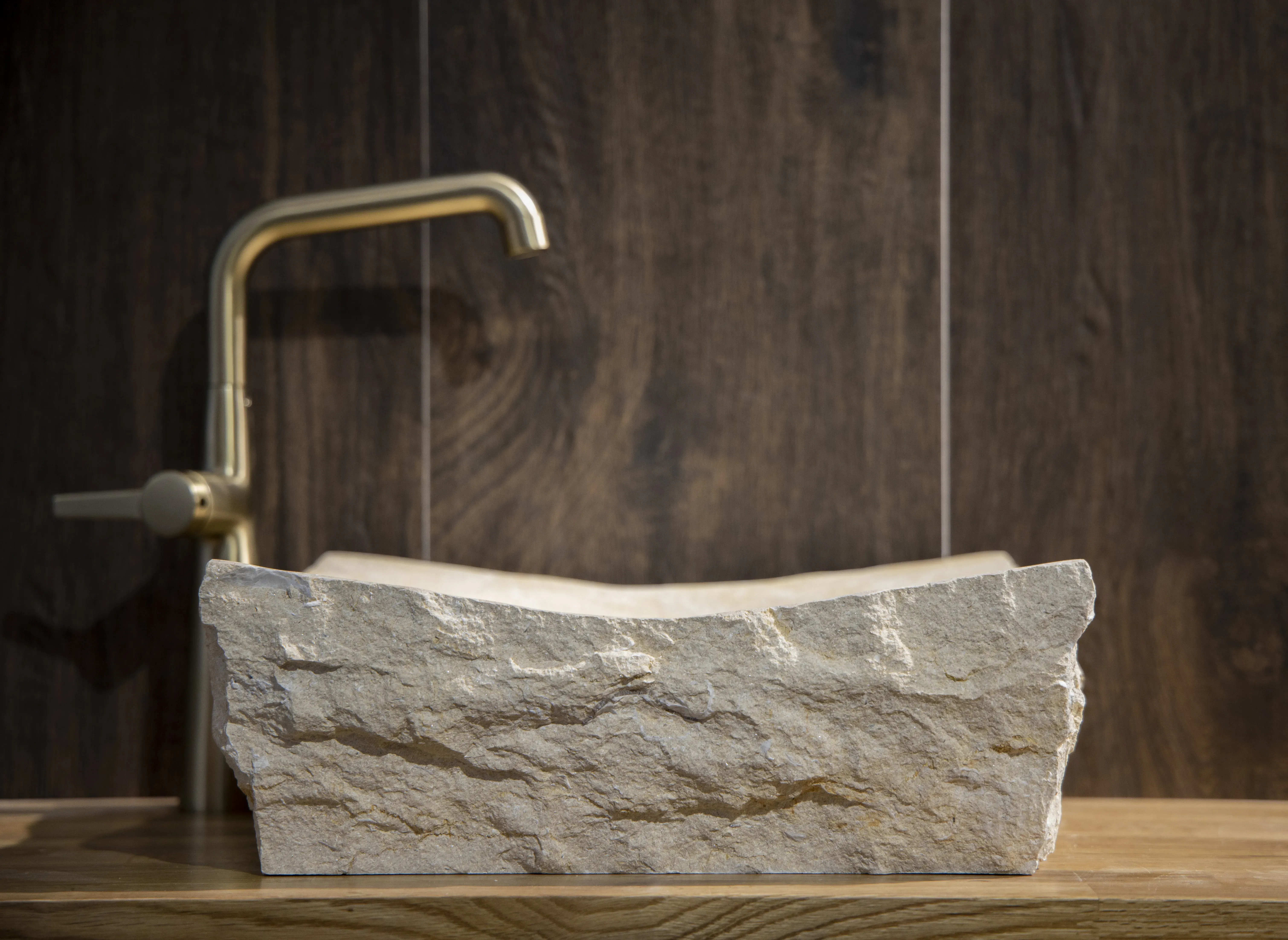 Raw-Chiseled Square Natural Stone Vessel Sink